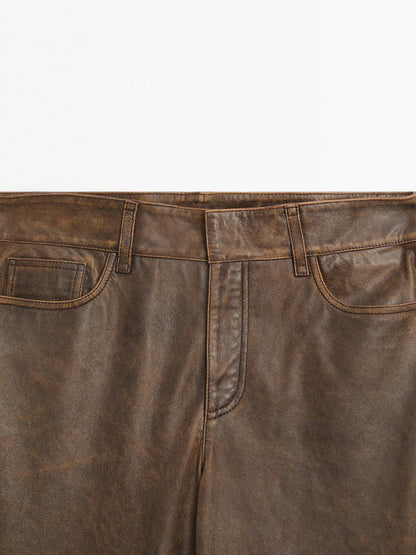 Distressed nappa leather trousers