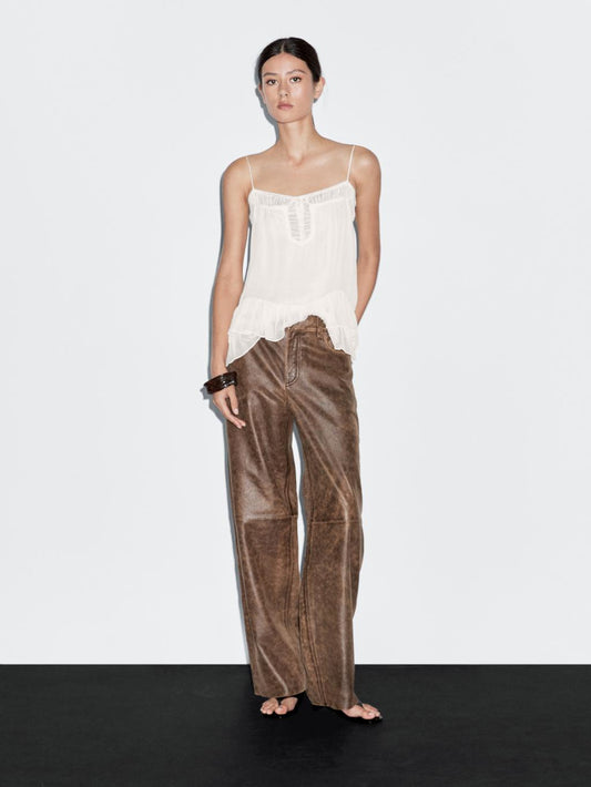Distressed nappa leather trousers