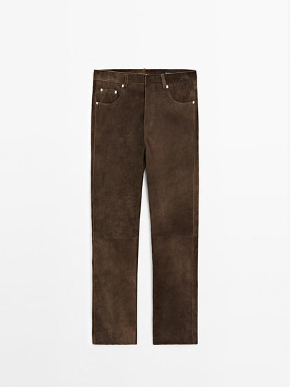 Goatskin leather trousers with suede finish