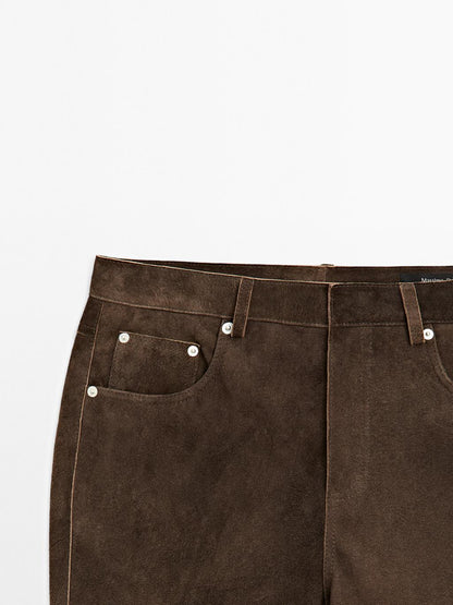 Goatskin leather trousers with suede finish