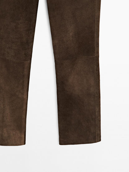 Goatskin leather trousers with suede finish