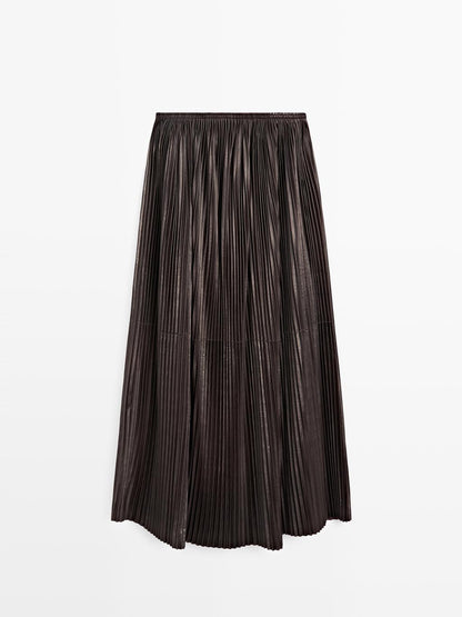 Long pleated nappa leather skirt - LIMITED