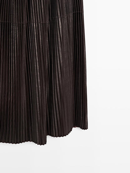 Long pleated nappa leather skirt - LIMITED