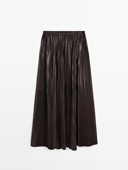 Long pleated nappa leather skirt - LIMITED