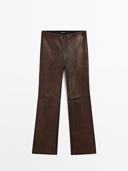 Nappa leather bell bottom trousers