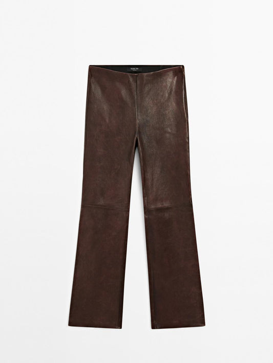 Nappa leather bell bottom trousers
