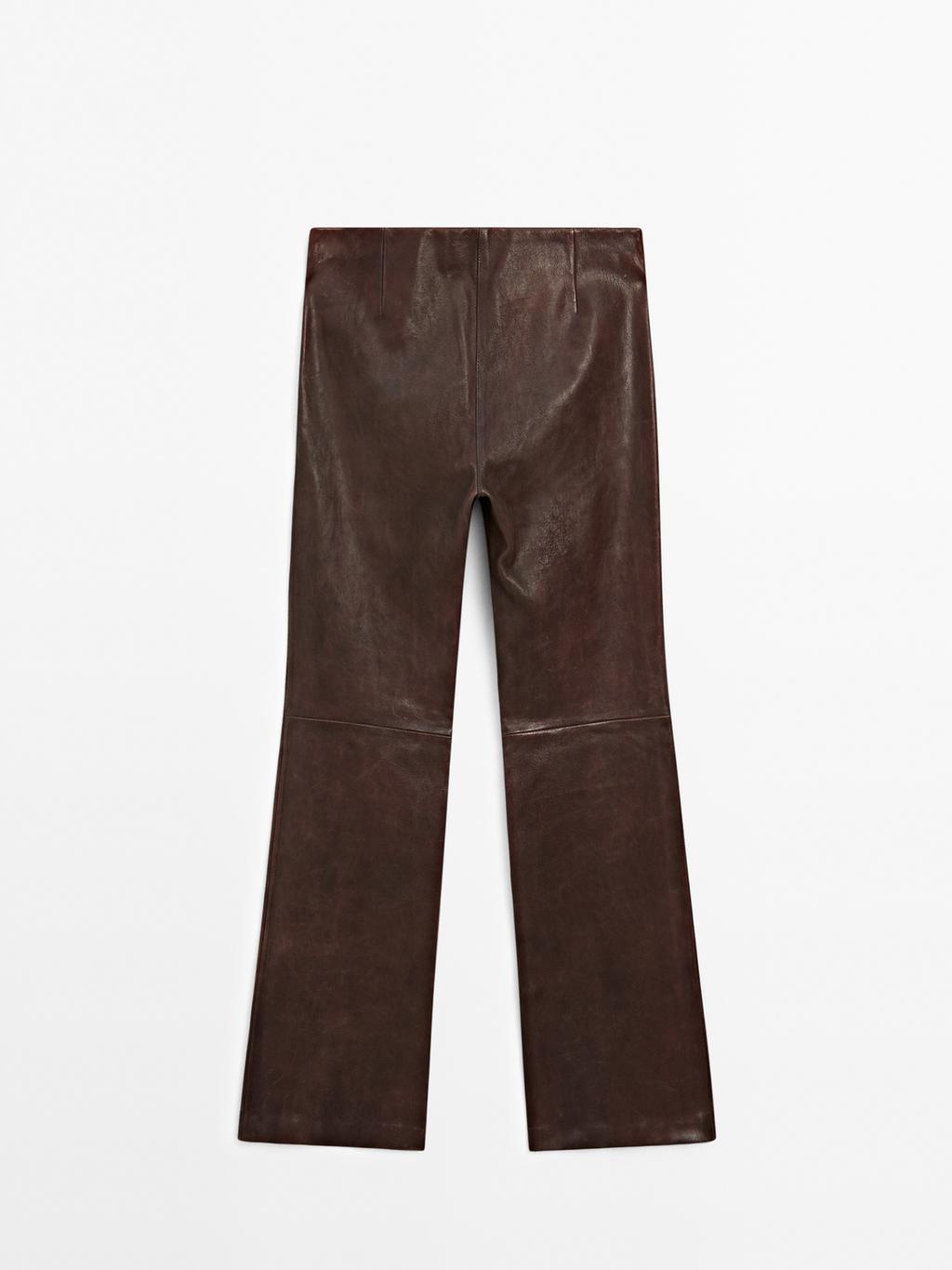 Nappa leather bell bottom trousers
