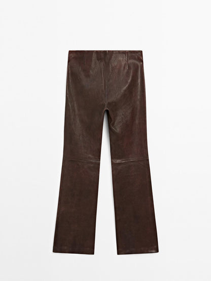 Nappa leather bell bottom trousers