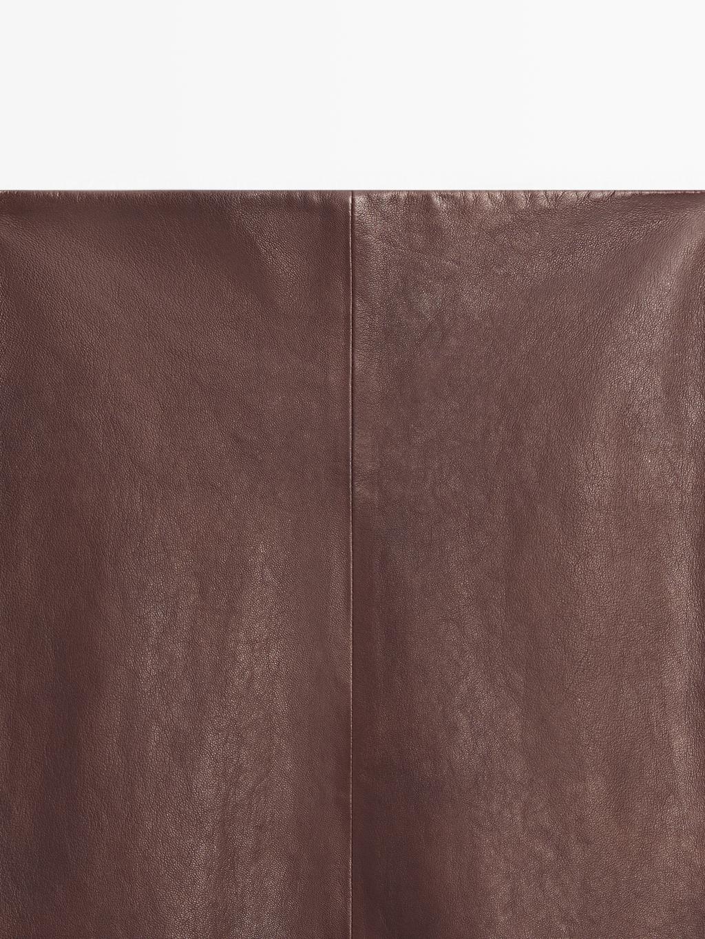 Straight nappa leather midi skirt