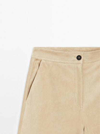 Long suede leather Bermuda shorts