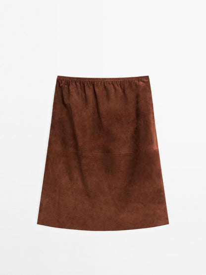 Straight fit suede leather skirt