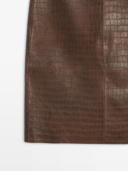 Short leather mock croc skirt