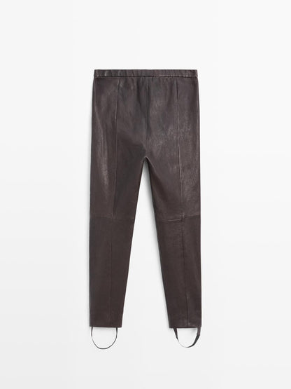 Nappa leather leggings with elasticated detail