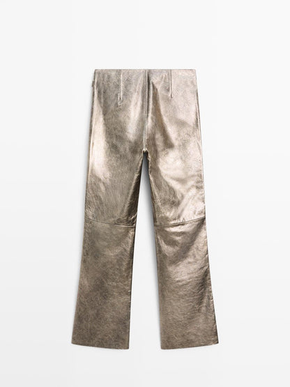 Nappa leather metallic trousers