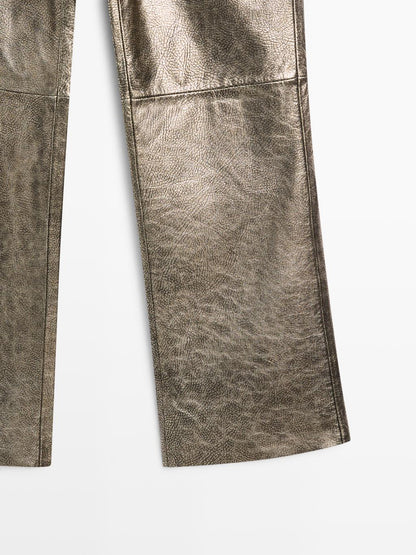 Nappa leather metallic trousers