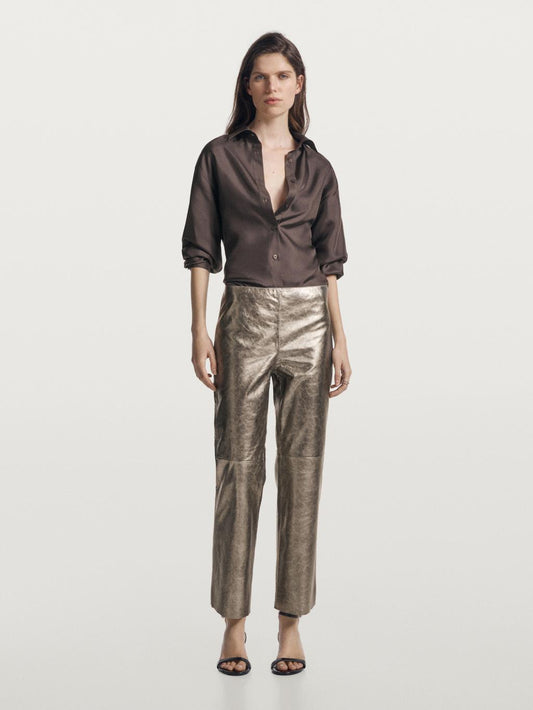 Nappa leather metallic trousers
