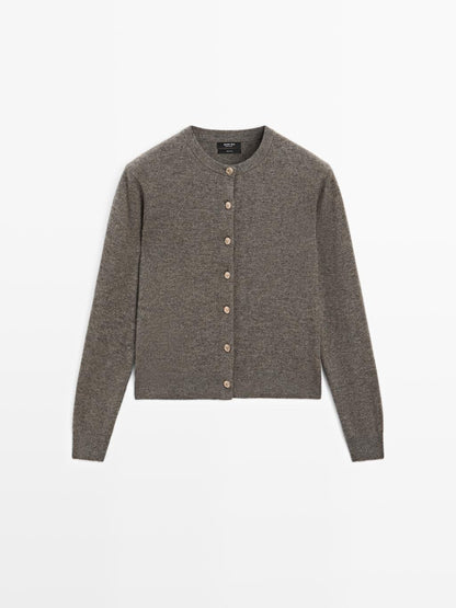 Knit 100% wool cardigan with gold buttons