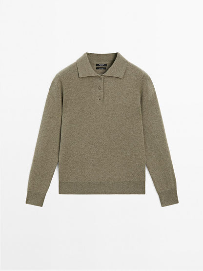 100% cashmere knit polo sweater