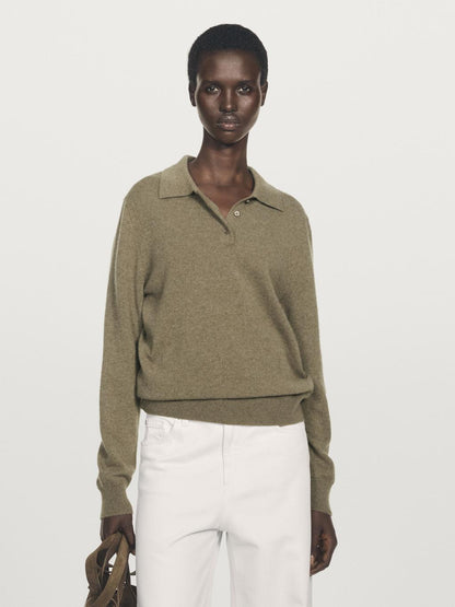 100% cashmere knit polo sweater