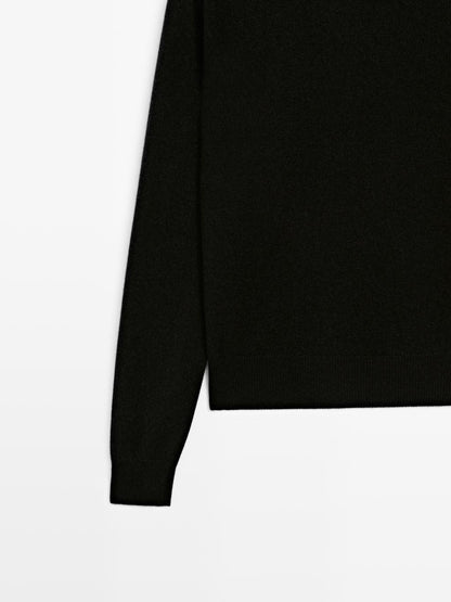 Wool blend crew neck knit sweater