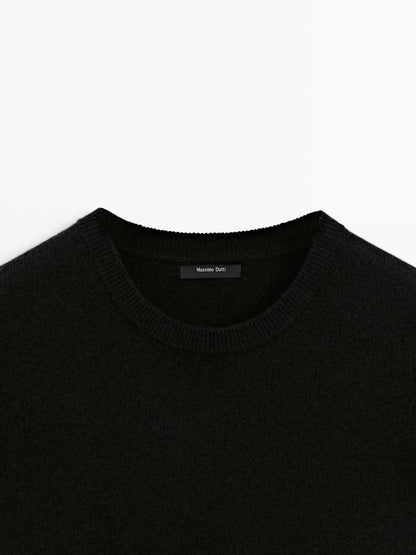 Wool blend crew neck knit sweater