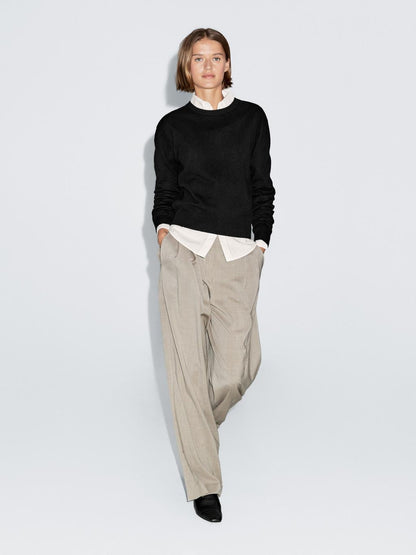 Wool blend crew neck knit sweater