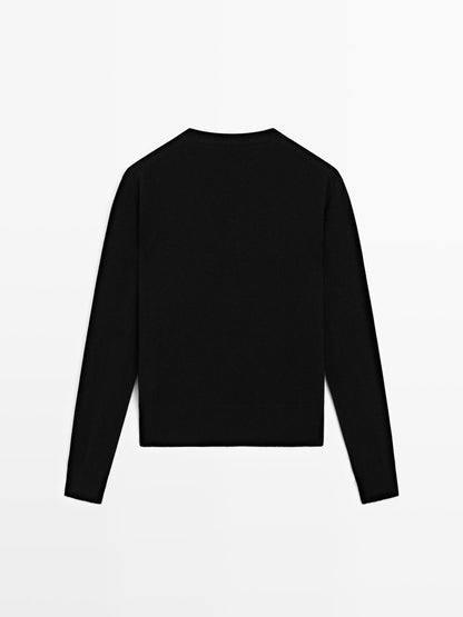 Wool blend knit V-neck sweater