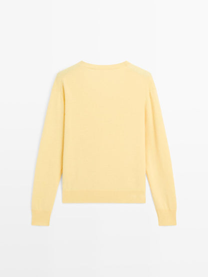 Wool blend deep V-neck knit sweater