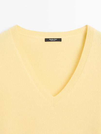 Wool blend deep V-neck knit sweater