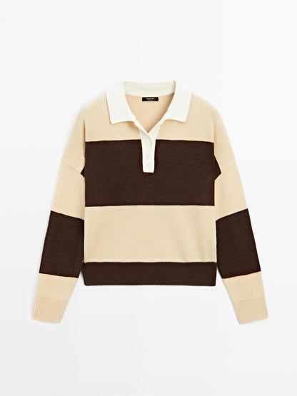 Striped wool blend polo sweater