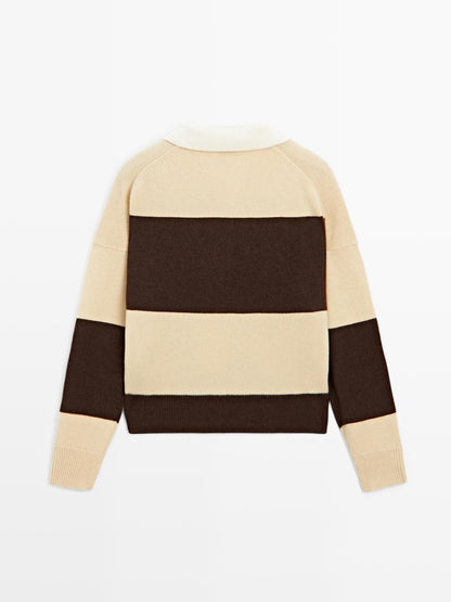 Striped wool blend polo sweater