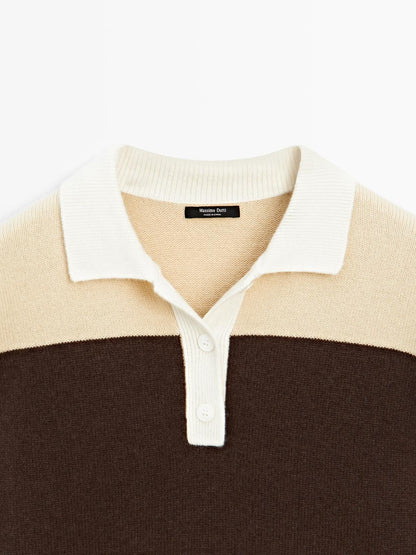 Striped wool blend polo sweater