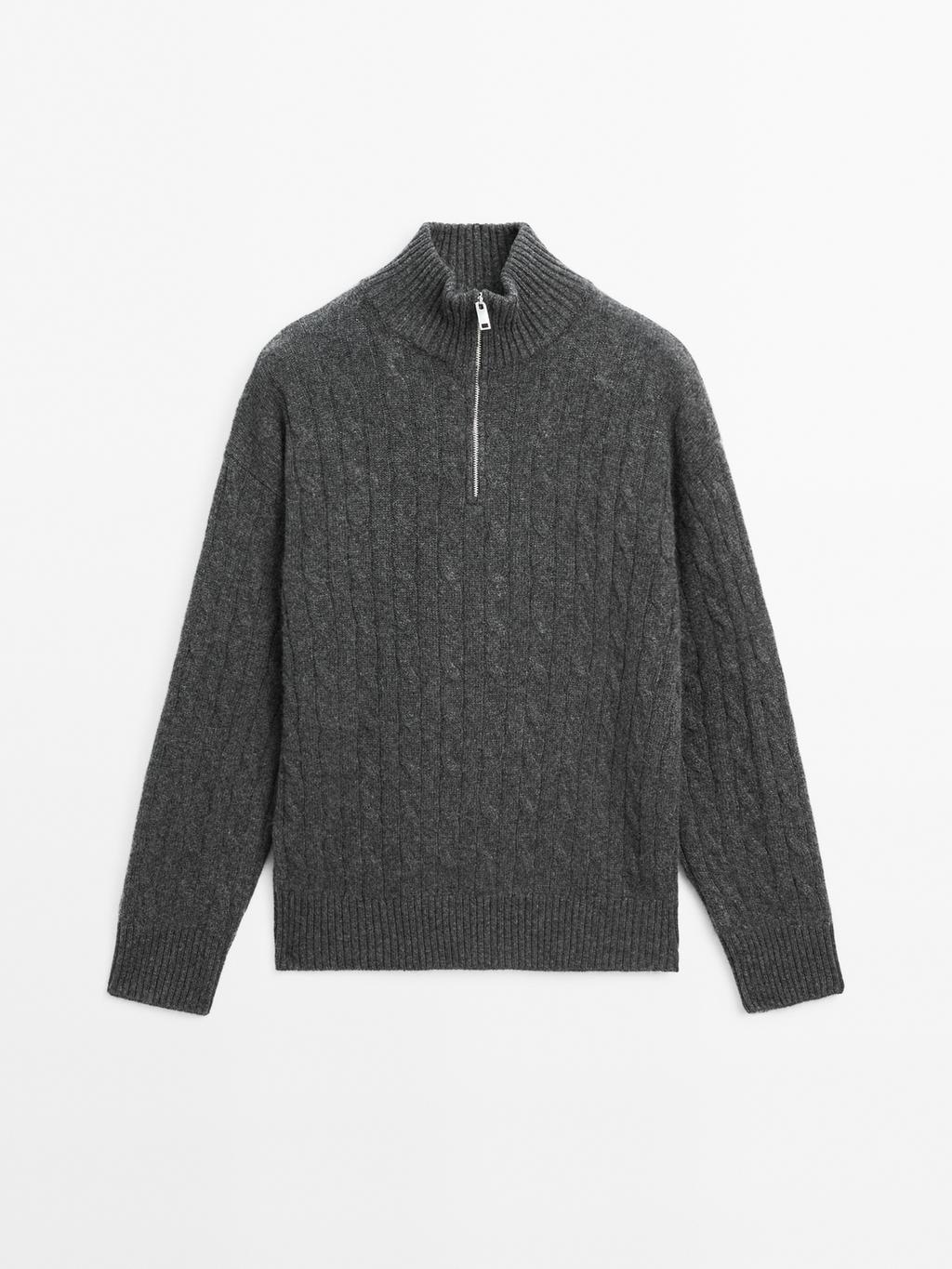 100% cashmere high neck sweater with zip