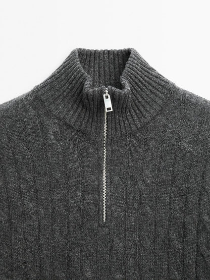 100% cashmere high neck sweater with zip