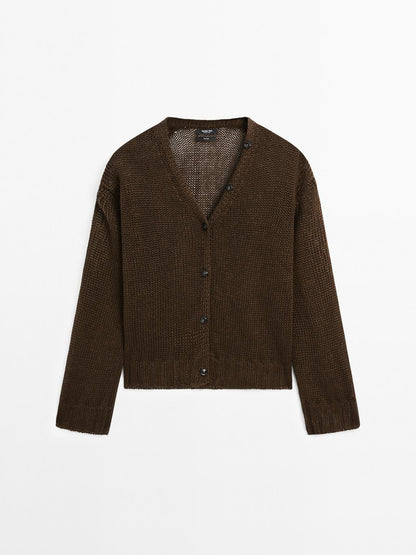 Linen knit cardigan with button details