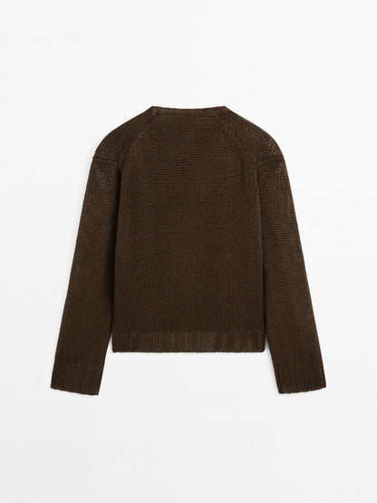 Linen knit cardigan with button details