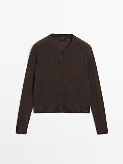 Knit 100% cashmere crew neck cardigan
