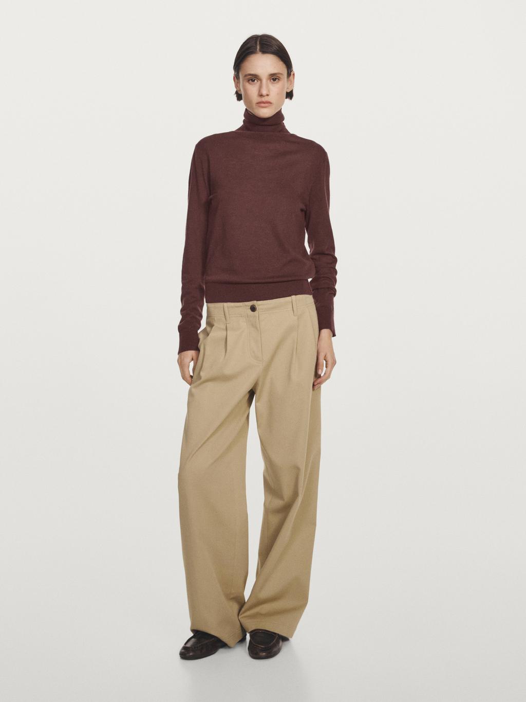 Wool blend high neck knit sweater