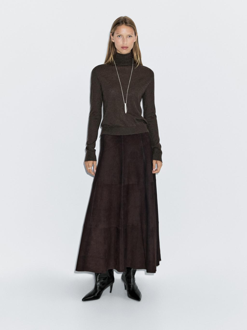 Wool blend high neck knit sweater