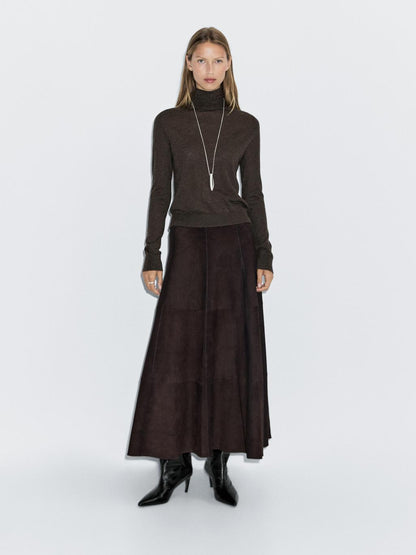 Wool blend high neck knit sweater