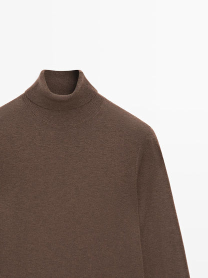 Wool blend high neck knit sweater