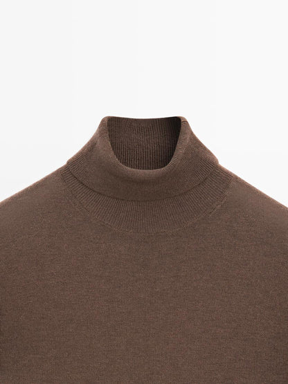 Wool blend high neck knit sweater