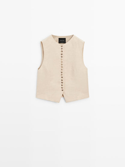 Buttoned linen blend waistcoat
