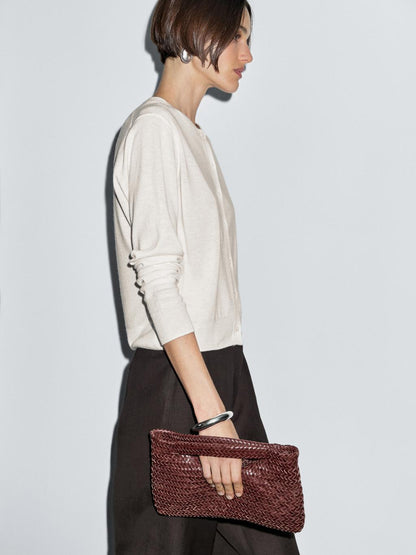 Wool blend knit cardigan with crew neck