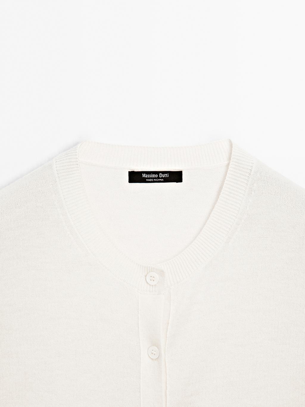 Wool blend knit cardigan with crew neck