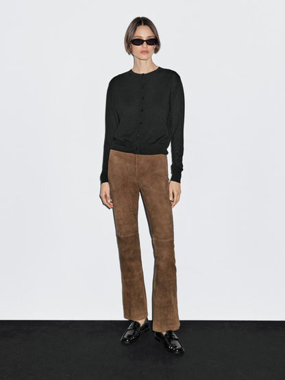 Wool blend knit cardigan with crew neck