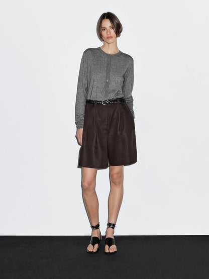 Wool blend knit cardigan with crew neck