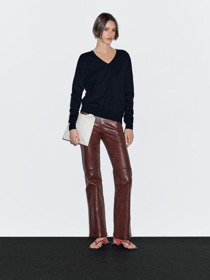 Wool blend V-neck knit sweater