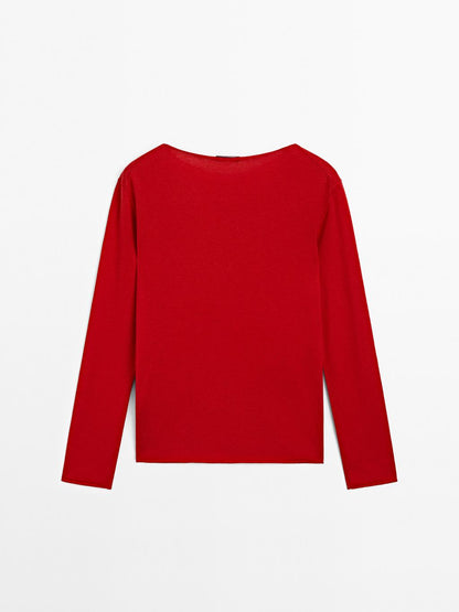 Wool blend boat neck sweater