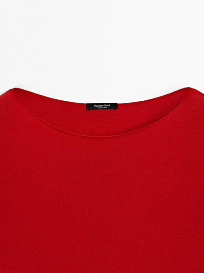 Wool blend boat neck sweater